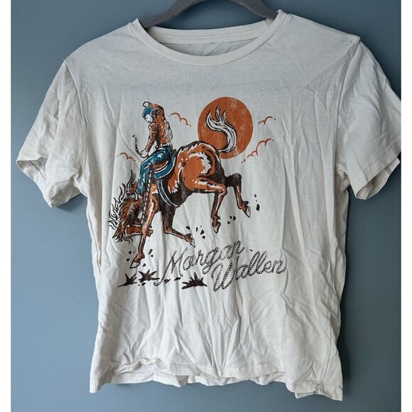 MORGAN WALLEN Merch Cropped Tee T-Shirt Size Medium Rodeo Buckin' Cowboy - Picture 5 of 5